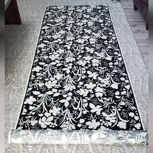 Vintage 1970's NEW Black/Cream Polynesian Floral Fabric, 11.33 yds.